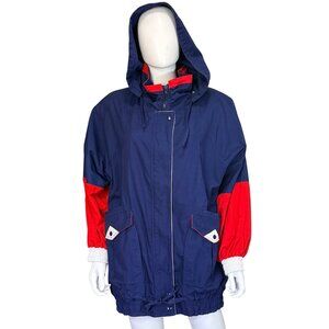 CURRENT SEEN Windbreaker Unisex M Navy Red Colorblock Nylon Oversized Hooded